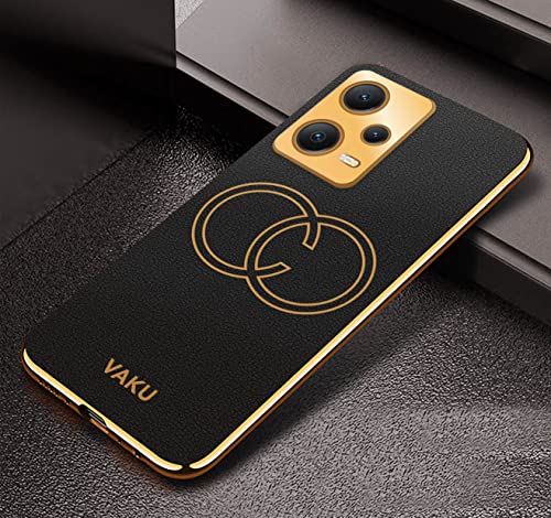 Image of Vaku Luxos Skylar Back Cover Case for Xiaomi Redmi Note 12 Pro 5G / Note 12 Pro+ 5G with Leather Pattern Design Gold Electroplated Soft TPU Cover| Shockproof Protective Case - Black