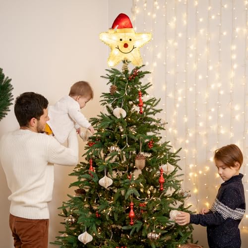 AUCH Christmas StarTree Topper, Red Hat Tree Topper for Christmas Party, Holiday Festival, Home Decoration, Easy Assembly Star Topper Lighted for Indoor Outdoor Christmas Tree Decorations by AUCH - Image 4