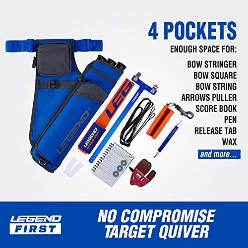 Legend First Archery Quiver For Arrows - Target Shooting Hip Quivers With Adjustable Belt & 3 Arrow Tubes - Durable Nylon Material - With T-Slot & Storage Pockets For Accessories, Tools, Score Card #TOP4