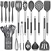 Raincol Juego de utensilios de cocina de 15 piezas, silicona resistente al calor, antiadherente, sin BPA, mango de acero inoxidable, espátula, pinzas, batidor y utensilios de cocina (gris)