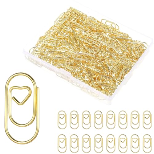 ADULLPONY 200Pcs Small Gold Heart Paper Clips