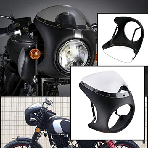 Qlhshop Motorcycle 7 Inch Headlight Fairing Screen & Clear Retro For Cafe Racer Style Universal Screen Fit 7 Inch Headlight Windshield (Black With Clear Lens) #TOP6