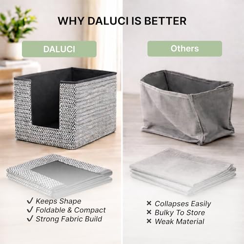Image of DALUCI Shirt Stacker & Clothes Organizer for Wardrobe | Non-Woven Foldable Storage Box for Cupboard, Closet & Bedroom | Strong Collapsible Fabric Organizer | 40x25x24 cm - Pack of 3 (Black)