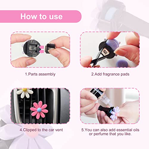 Image of 6 Pieces Daisy Flower Air Vent Clips Cute Colorful Flowers Air Vent Clips Car Interior Decor Charm with Dry Fragrance Pads for Girls Women Car Decoration Accessories