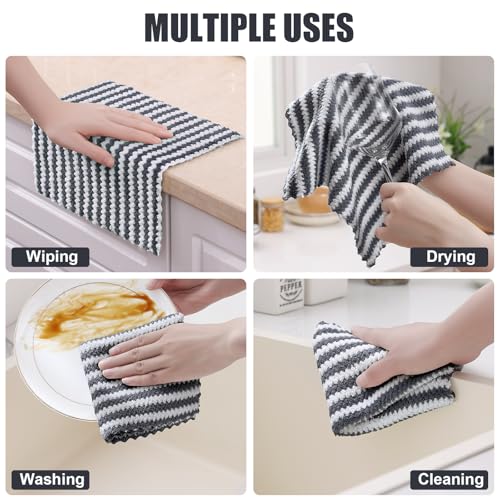 Homaxy 12 Pack Kitchen Dish Cloths, Ultra Soft and Absorbent Dish Towels, Reusable Fast Drying Microfiber Cleaning Cloth, Coral Velvet Wave Design No-lint, 10 x 10 inches, Dark Grey - Image 6