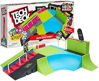 TECH DECK, Neon Mega Park X-Connect Creator, Glow-in-The-Dark Customizable Ramp Set with Two Fingerboards, Kids Toy for Boys and Girls Ages 6 and up