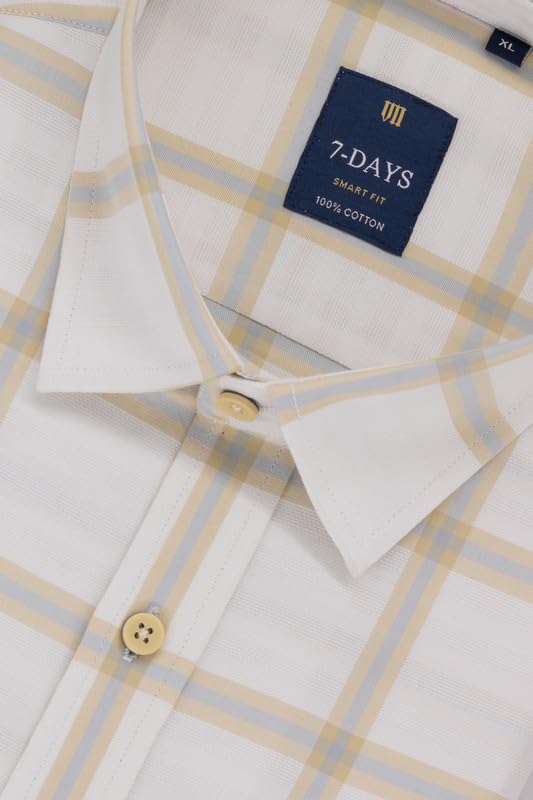 Image of 7-DAYS Men's Premium Check Shirt - 100% Cotton, Tailored Fit (Between Slim & Regular), Full Sleeve, with Pocket - Smart Office & Casual Look