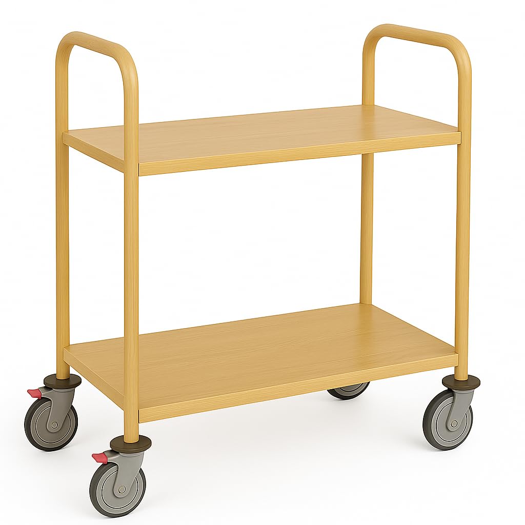 Générique Carrello di servizio finto legno – 2 vassoi robusti 50 kg – ruote girevoli, struttura in acciaio inox – design elegante per ristoranti, hotel e ristorazione