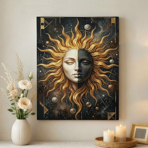 Toile abstraite soleil céleste déco murale bohème moderne salon 40x50