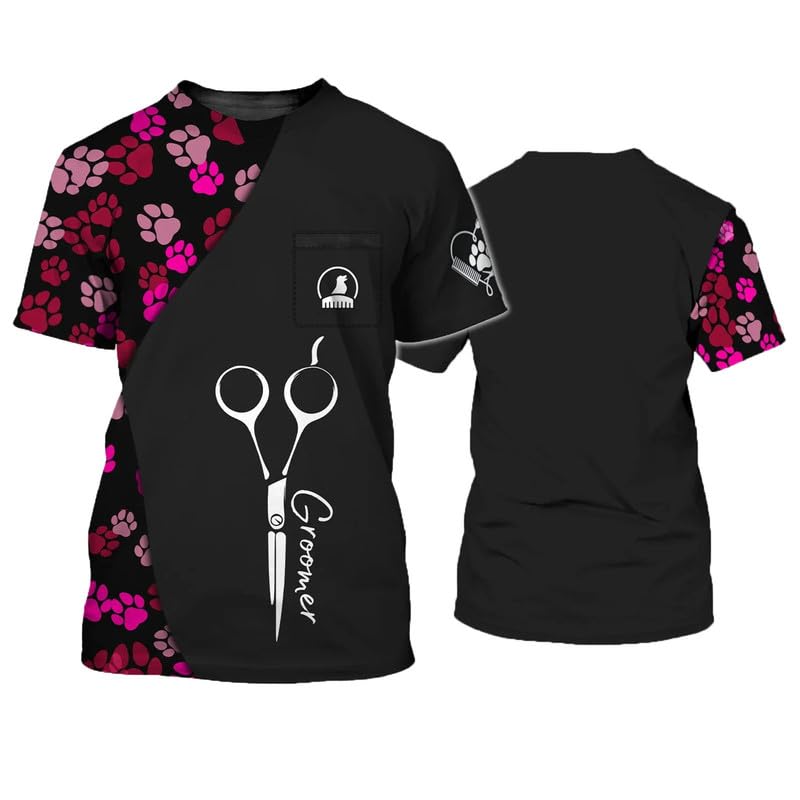 Pet Store Grooming Work Uniforms T Shirts Animal Dog Groomer 3D Printed Short Sleeve Men's Women's Workwear Crewneck Pullover Tops(No Zipper/Buttons)