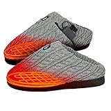 ActionHeat 5V Cable Knit Heated Slippers – Rechargeable Battery-Operated Winter Shoes for Home – Up to 130°F Heating Grey L/XL
