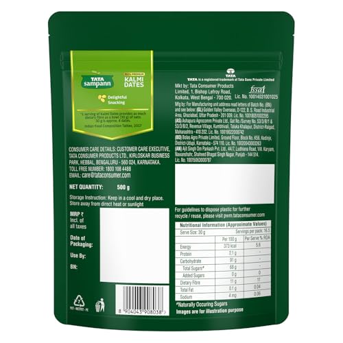Image of Tata Sampann Premium Kalmi Dates /Khajoor, 500g, Rich in Fibre, Naturally Sweet, Naturally Low-Fat Food (Pack of 3)
