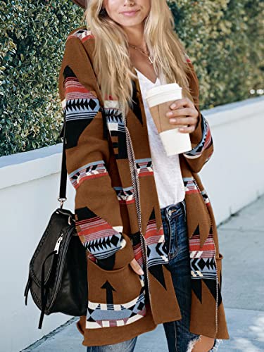Women Boho Cardigan Aztec Open Front Long Sleeve Shawl Collar Sweater Coat2