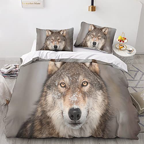 Parure de lit loup 3d king size en microfibre superieure avec fermeture eclair durable