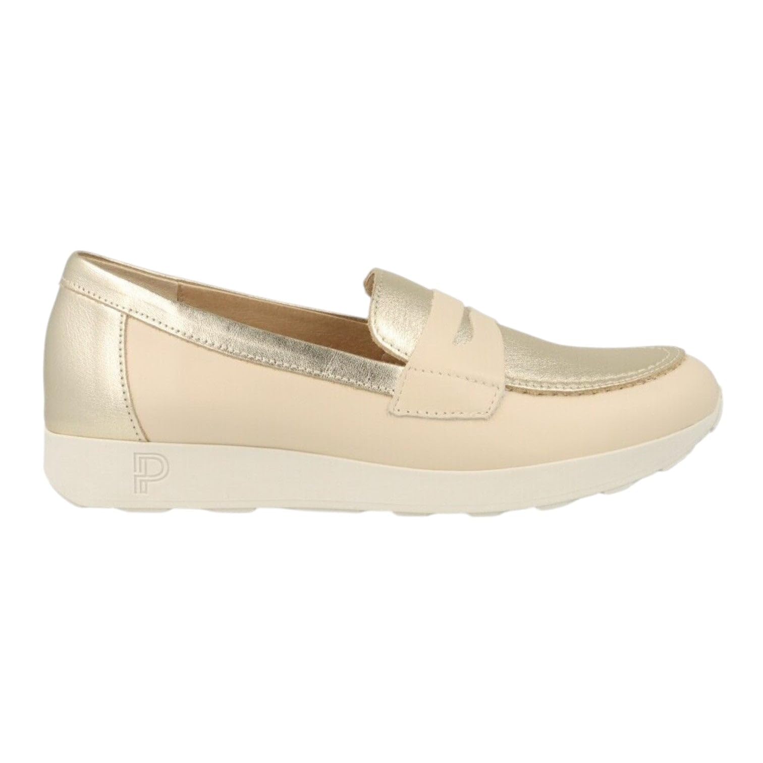 PITILLOS - Zapato,mocasín de Piel,náutico Adornado con Banda,sin Cordones,Suela Blanca de Goma,Brillo,Antifaz para: Mujer Color: Crema Talla:39