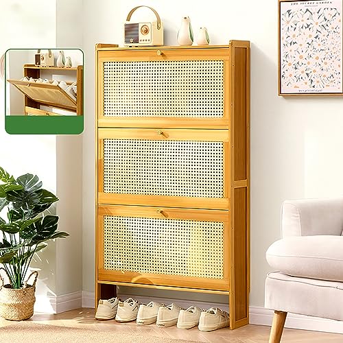 Meuble à chaussures moderne en rotin idéal pour organiser un couloir étroit
