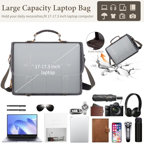 Wogarl 15.6" Messenger Bag for Men: Leather Waxed Canvas Briefcase Large Computer Laptop Bag Handbags Crossbody Bags for Work4