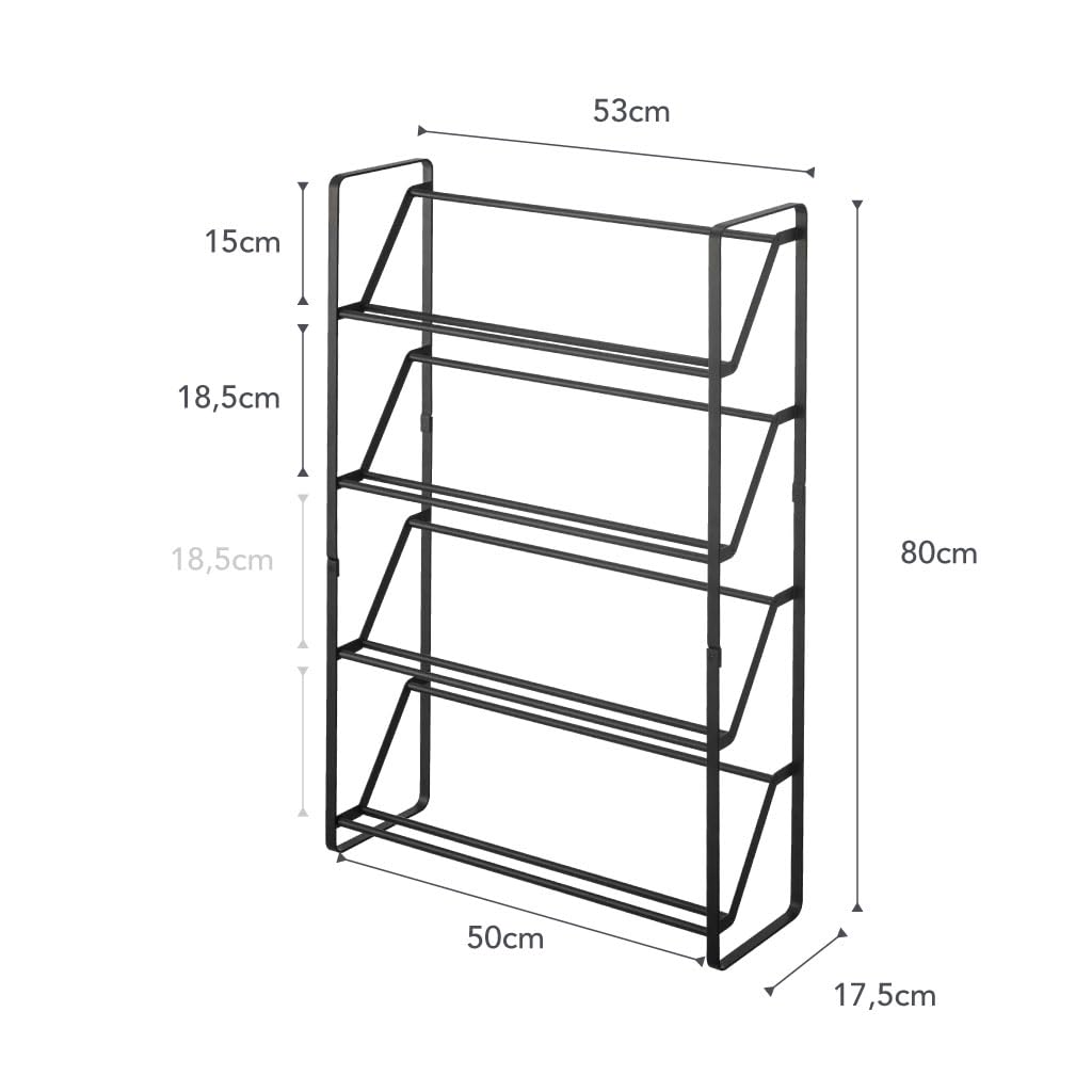 YAMAZAKI Regał na buty z 4 półkami, minimalistyczny design, stal, czarny, 53 x 17,5 x 80 cm (dł. x szer. x wys.)
