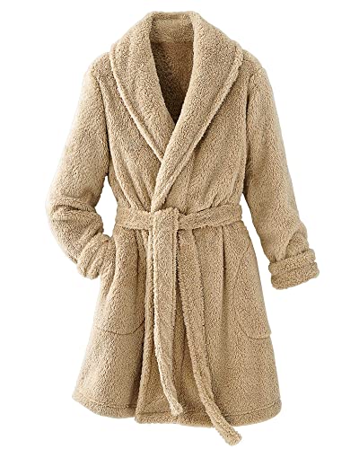 National Teddy Bear Robe - Shawl Collar, Berber Fleece, Super-Soft, Soft Berber Fleece, Shawl Collar, Long Sleeve Robe, Khaki, Large/Extra Large #TOP23