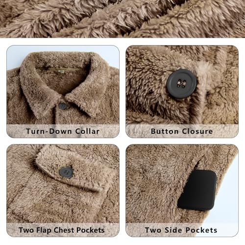 Image of GINGTTO Mens Furry Button-Up Jacket 4 Pockets Fluffy Coat For Men