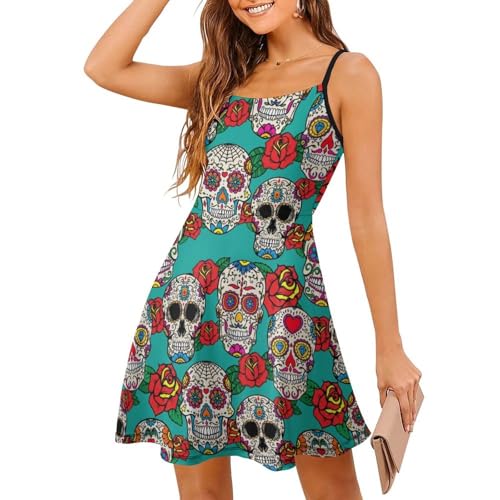 Robe d'été crâne de fleurs sans manches avec un imprimé audacieux et unique