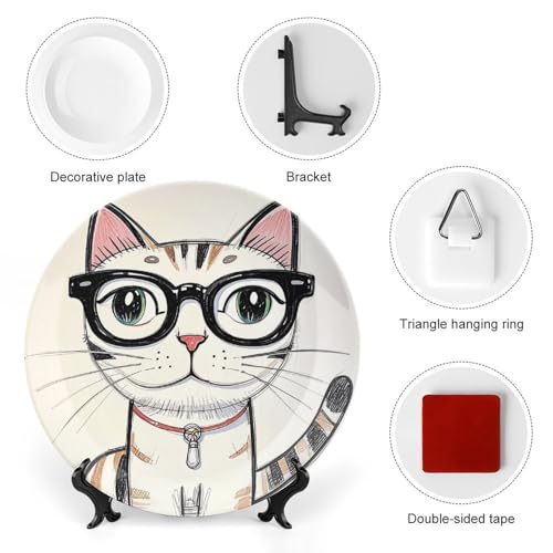 Plato Decorativo de Porcelana Bone China con Gato Hipster 6 pulg miniatura 3