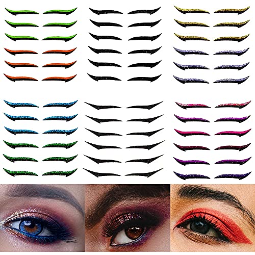 Eyeliner Stickers Colorful Glitter Reusable 6 Sheets, Makeup Eyelid Tape Self-Adhesive Waterproof, Lightweight Breathable Invisible Eye Line Strip Sticker
