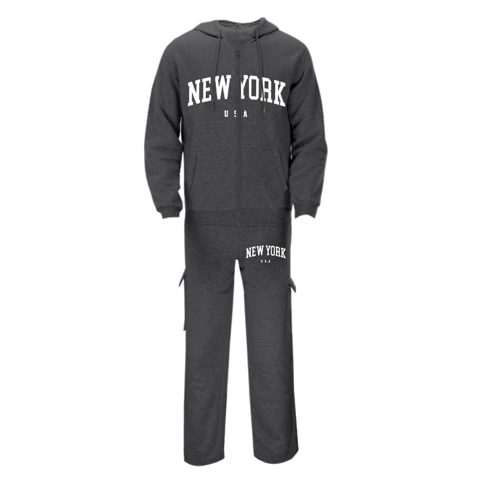 Tuta da jogging da uomo, lunga, baggy, set da 2 pezzi, con felpa con cappuccio e pantaloni da jogging, alla moda, con stampa, per sport all'aperto, streetwear, morbida tuta per il tempo libero