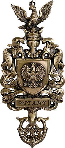 Polart Polish Gifts Poland Coat of Arms Brass Wooden Gift Boxed Door Knocker with Reversible Two Sided, Witamy Welcome, Plate Design