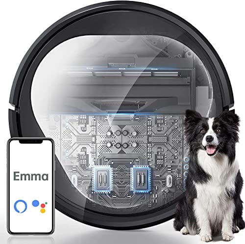 Meetrifo Emma Robot Aspirador, aspiradora robótica de 3000 Pa, 110 minutos de tiempo de funcionamiento y carga automática, compatible con Alexa y Google Home, ideal para pelo de mascotas, suelos duros y alfombras de pelo bajo