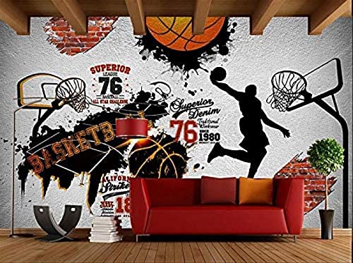 Mural de Fondo de Baloncesto Nostálgico Vintage Decoración Fotomural Sala De Estar Pared Pintado Papel Tapiz No Tejido-150cm×105cm