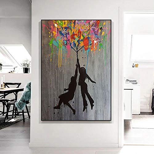 Toile Banksy Fille au Ballon pour Salon Moderne | Tableau Street Art Graffiti 50x70cm