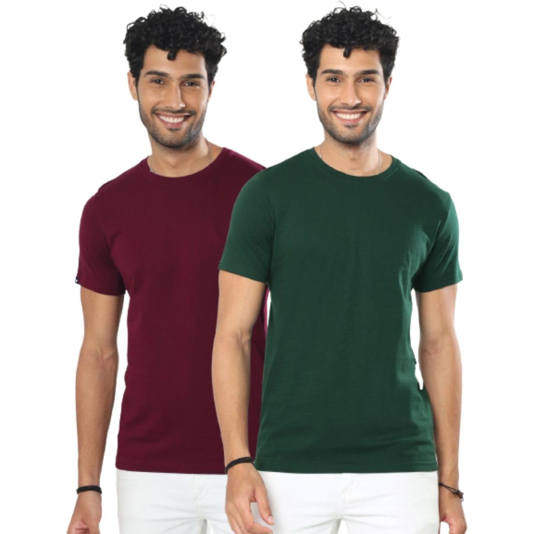 YOK Men's Pure Cotton Solid Regular Fit Casual T-Shirt (YOKCM_BL-BG_P, Pack of 2 Casual T-Shirts)