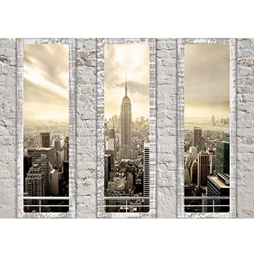 Runa Art Papel tapiz fotográfico Ventanas con vistas a Nueva York 352 x 250 cm Lana Fondo De Pantalla XXL Moderna Decoración De Pared Sala Cuarto Oficina Salón beige 9152011a