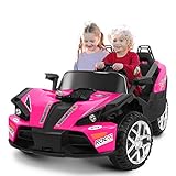 BAHOM Kids Ride On Car 2 Seats with Remote Control, 12V Kids Electric Vehicle with Manual/Parental Modes, Light/MP3/Volume Control (Pink)