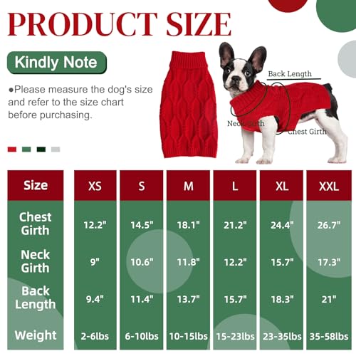 LiebeDD Hundepullover für Kleine Hunde, Sleeveless Rollkragen Hundepulli Winter Warm Gestrickter Pullover Weicher Pullover Weihnachten Katzenpullover für Französische Bulldogge, Rot, XL