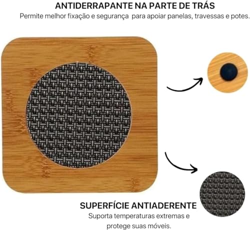Descanso de Panela Bambu 16cm (KIT 4 PEÇAS) Suporte Quadrado de Panelas e Travessas Resistente ao ca