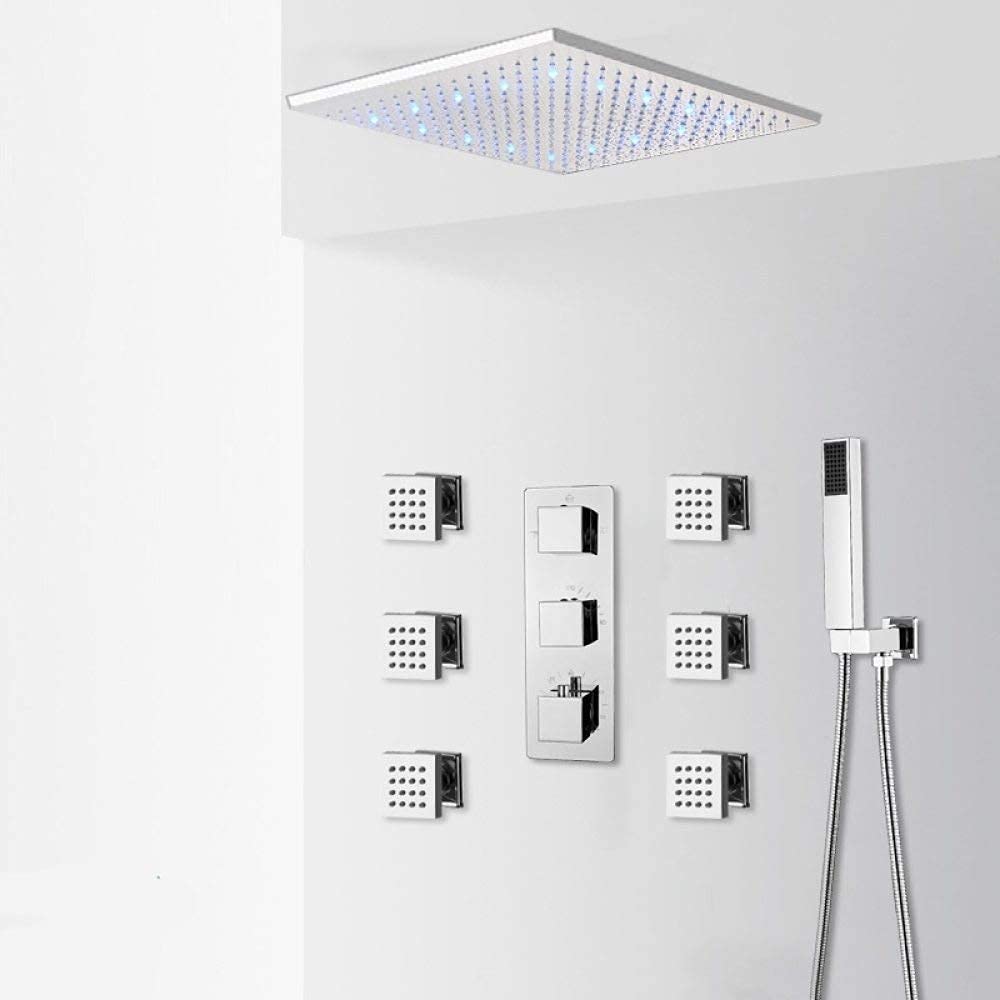 Système de douche thermostatique haut de gamme avec jets massants spa et ciel de pluie lumine