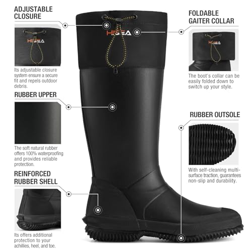 Hisea Classic Men’S Rubber Rain Boots For Men Waterproof With Adjustable Closure thumb #2