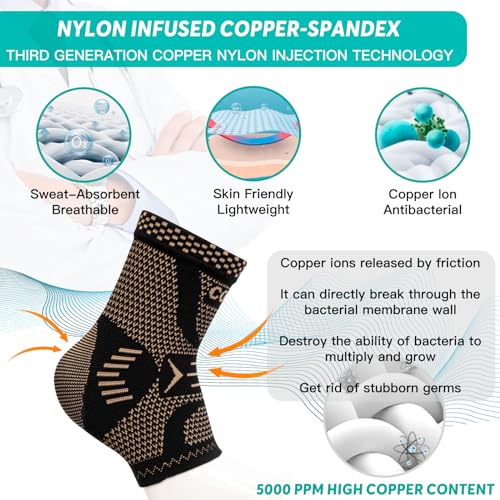 INDEEMAX Ankle Brace for Women & Men, Ankle Compression Sleeve Support Copper Infused Ankle Brace for Sprained Ankle, Plantar Fasciitis Sports, Achilles Tendonitis Pain Relief, Copper Black, M