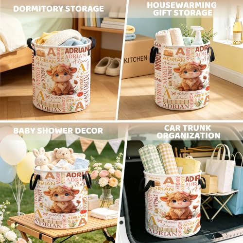 Image of Custom Highland Cow Laundry Hamper, Personalized Laundry Basket with Name, Customized Dirty Clothes Basket for Clothes Toy Bathroom Bedroom Storage,S-16.5 inchX 13.8 inch