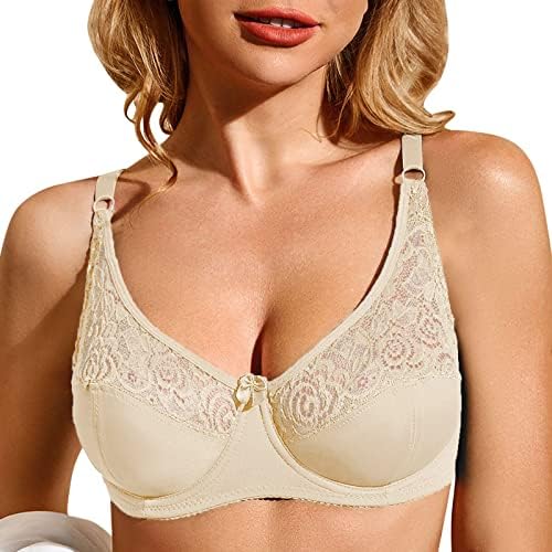 DAMIN Bras for Women Underwire Push Up Low Cut Unlined Plus Size Bra Full Bust Lac Thin Cup Brassiere Minimizer Bra for Women Strapless Pushup Bras for Women Nursing Bras for Breastfeeding Beige
