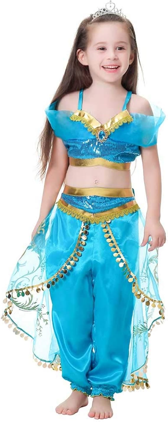 Ecparty Girls Princess Jasmine Costume Halloween Party Dress Up 3