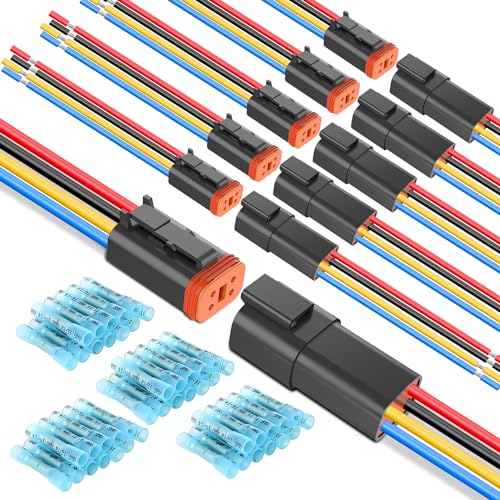 Image of Nilight 4 Pin DT Connectors 16AWG 6 Kits Male&Female Electrical Connector | Waterproof Plug and Play w /Heat Shrink Butt Terminals for Automotive Cars Truck Motorcycle Marine Boats