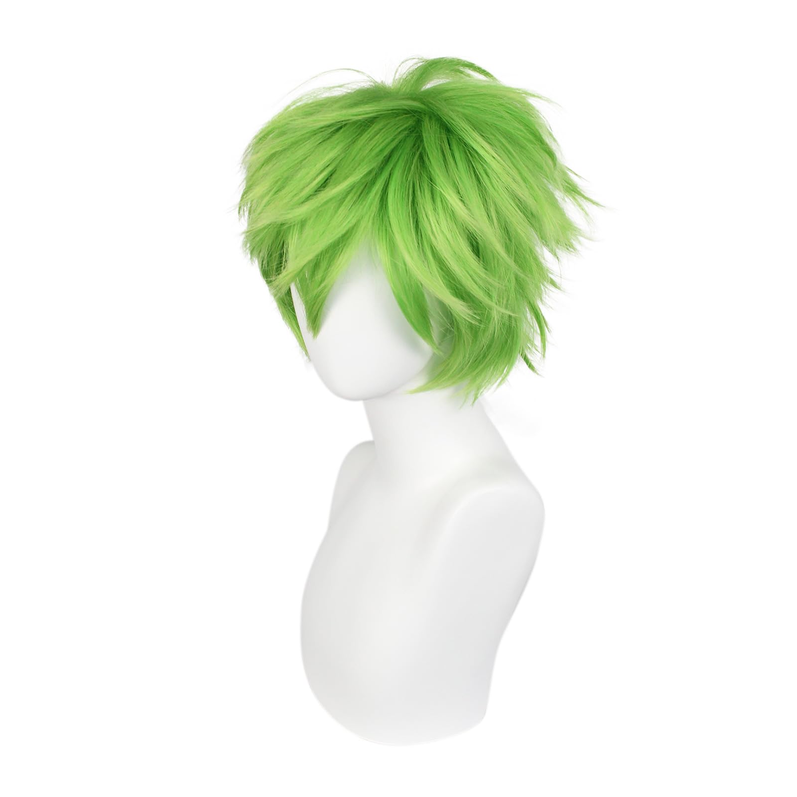 BEKIDER+1 Hair Cap Short Light Green Wig for Men Light Green Wavy Wig with Bangs for Halloween Christmas Event Costume Party - Image 3