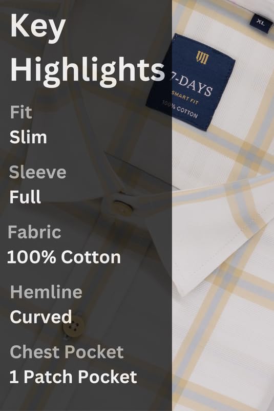 Image of 7-DAYS Men's Premium Check Shirt - 100% Cotton, Tailored Fit (Between Slim & Regular), Full Sleeve, with Pocket - Smart Office & Casual Look
