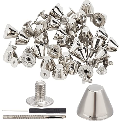 Image of GORGECRAFT 30 Sets 8mm Height Silver Barrel Riveted Spikes Studs Screw Back Rivets with Screwdriver Handbag Feet Punch Tool Flat Head Punk Studs Buckle Button Cap for Clothing Shoes Leather Craft