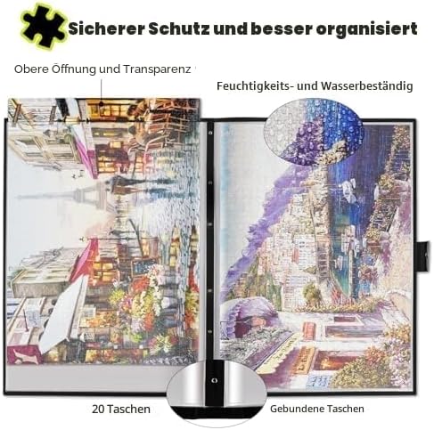 ALL4JIG Helytakarékos puzzle tároló mappa 20 darab puzzle számára, fényes védőzsebekkel, rendező felnőtteknek