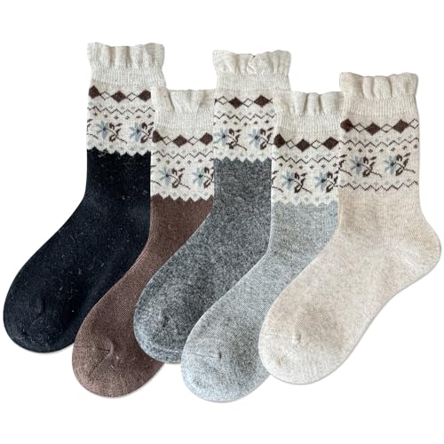 Image of IIG Cute Warm Wool Socks for Women Super Cozy Thick Crew Winter Socks Gifts, 5 Pairs