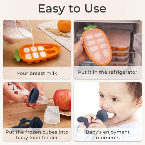 Image of Baby Fruit Feeder 2 Pack with Freezer Tray, 4 Silicone Pouches in 3 Sizes, Breastmilk Popsicle Mold, Food Feeder Pacifier and Silicone Teether for Teething Relief, 4+ Months